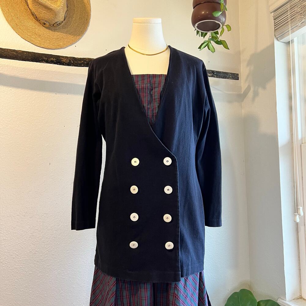 Moda Intl Navy Blue Cotton Double Button Blazer Top Size USA Made Size Small